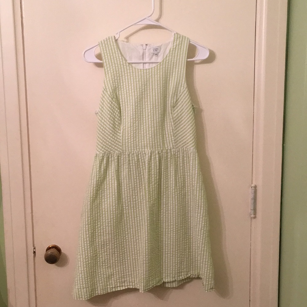 Green and White Seersucker Dress with Pockets